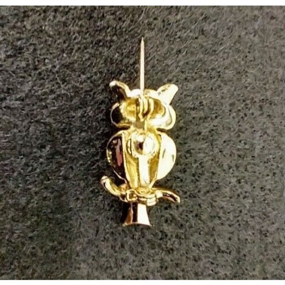 Owl Bird Aurora Borealis Rhinestone Vintage Gold Tone Pin Brooch - Picture 6 of 7